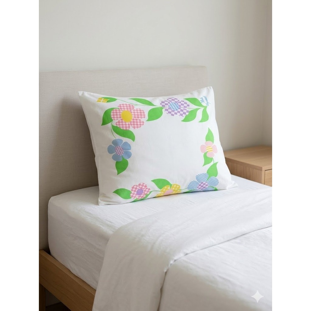 VTG Burlington House Anita Wagenvoord Floral Pillowcase White Pastel 42x36 70s